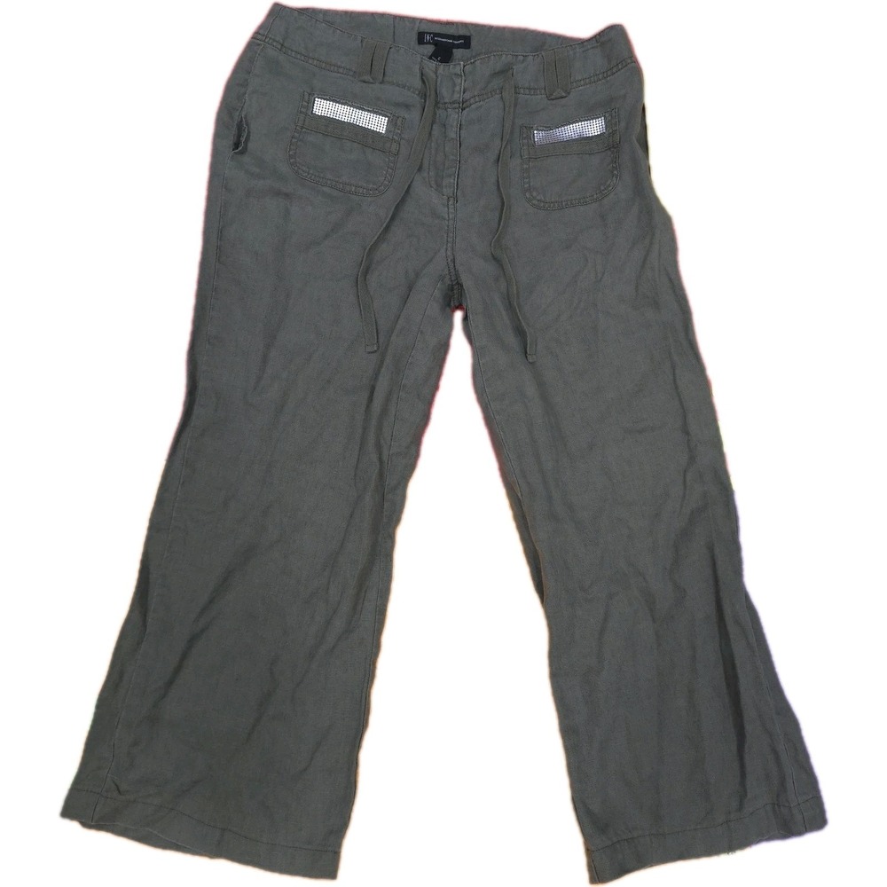 INC International Concepts Women's Green 100% Linen Wide Leg Cargo Pants Size 6